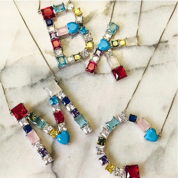 LARGE Multi Colored Initial Letter Necklace-Boutique - Picture 9 of 12